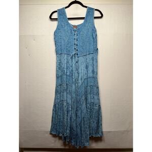 Skully Women's Chambray Blue Lace Front Dress, Size XS